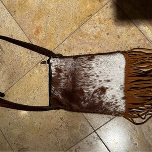Brown and White Fringe Crossbody Bag